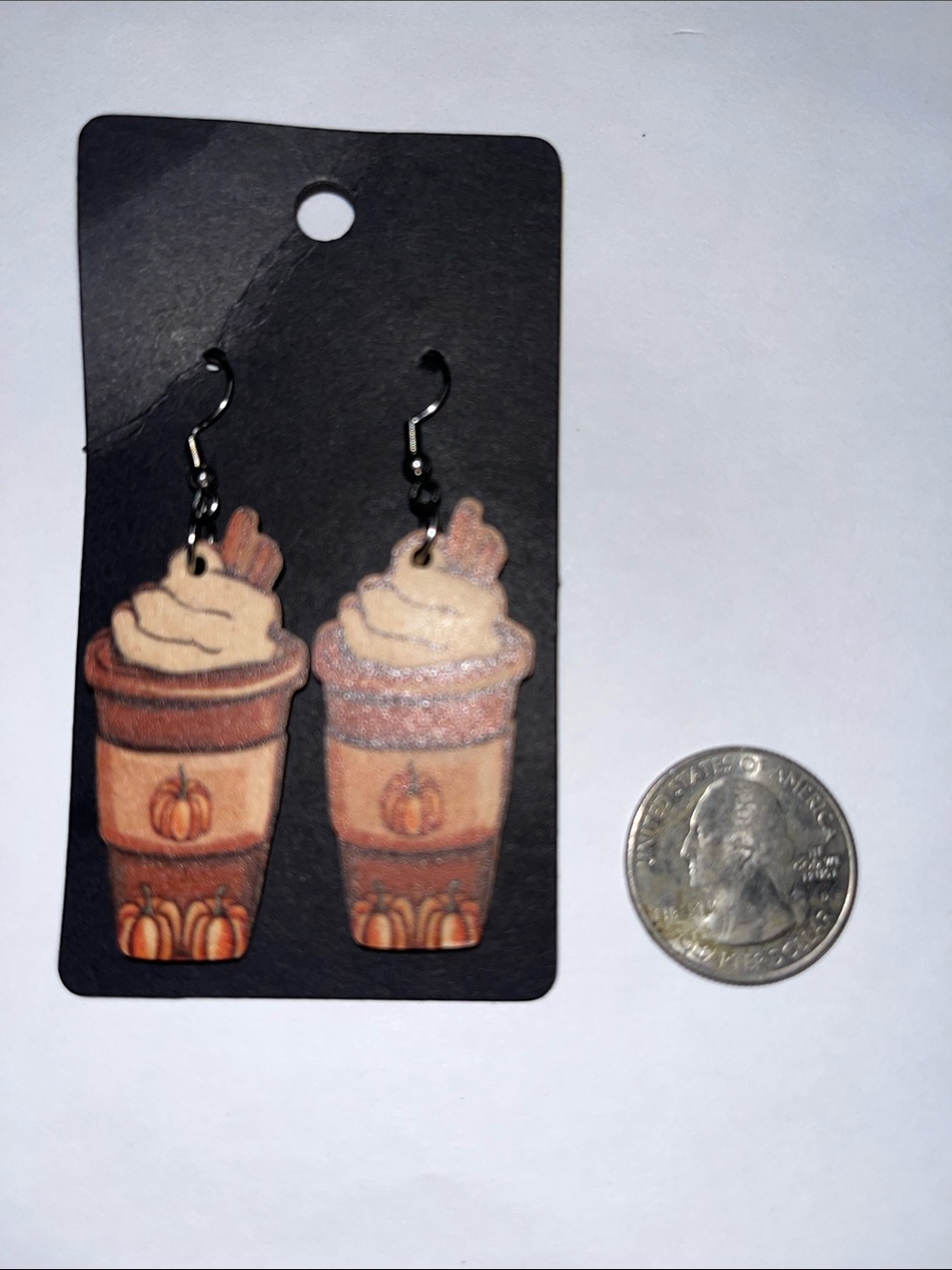 Pumpkin Spice Cup Wood Earrings - Brown & Cream Women Fall Halloween